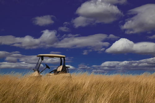 golf-cart-parked-on-grassy-hill