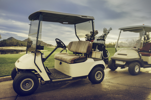 golf carts on stormy day